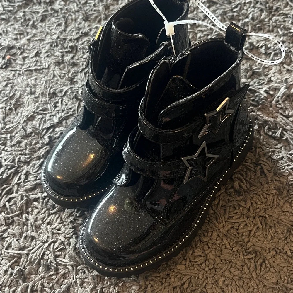 🖤⭐️Self Esteem Black Glitter Star Strap Ankle Boots